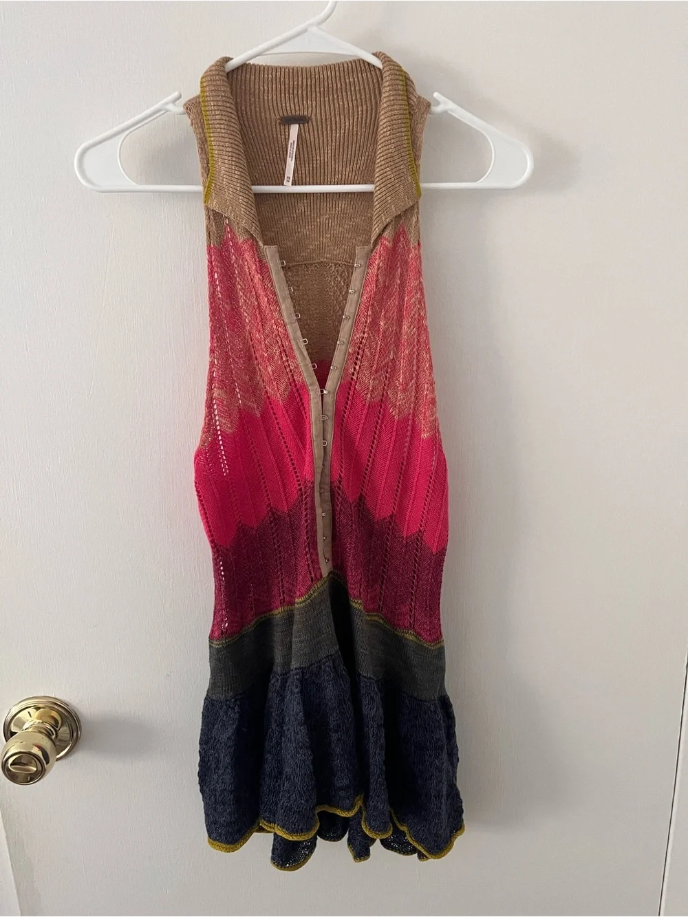 Free People Peplum Polo Knit Sweater Multicolor Sleeveless Boho XS